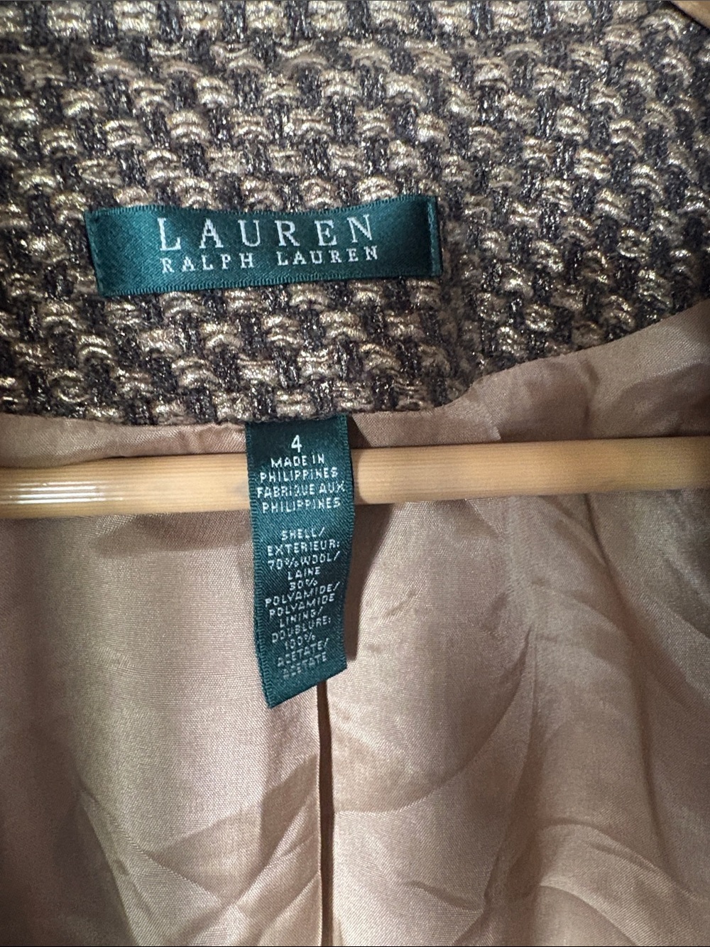 Lauren Ralph Lauren Brown Tweed Cropped Button Jacket - Picture 2 of 7